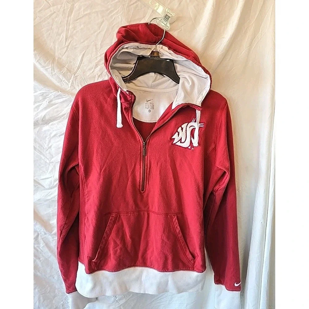 Nike Washington State Cougars 1/2‎ Zip Hoodie Sweatshirt Red White Women's XL